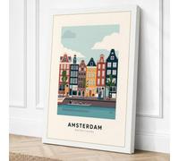 Amsterdam Canal Houses Retro Canvas Wall Art Print 30x20 Inch (76 x 51 cm)