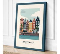Amsterdam Canal Houses Retro Canvas Wall Art Print 30x20 Inch (76 x 51 cm)
