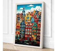 Amsterdam Canal Houses Retro Canvas Wall Art Print 36x24 Inch (91 x 61 cm)