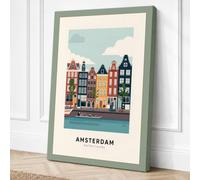 Amsterdam Canal Houses Retro Canvas Wall Art Print 36x24 Inch (91 x 61 cm)