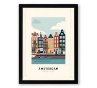 Amsterdam Canal Houses Retro Framed Wall Art Print A4 (29.7×21cm) Black, Wall Decor for Living Room, Bedroom, Office & Home, Ready to Hang, Art Gift