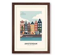 Amsterdam Canal Houses Retro Framed Wall Art Print A4 (29.7×21cm) Walnut, Wall Decor for Living Room, Bedroom, Office & Home, Ready to Hang, Art Gift