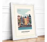 Amsterdam Canal Houses Retro Framed Wall Art Print A4 (29.7×21cm) White, Wall Decor for Living Room, Bedroom, Office & Home, Ready to Hang, Art Gift