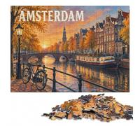 Amsterdam Canal in Autumn Complex Wood Puzzle, Adults, 1000 Pieces | Jigsaw Puzzle for Adults - clear motif details for easier section planning on weekends.