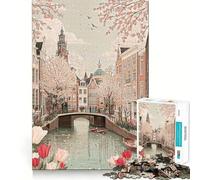 Amsterdam Canal in Spring with Tulips Adult Jigsaw1000 Pieces Mental Recall Game High Accuracy Cutting Craft Quiet Time Mind Exercise at Home (50x75cm)