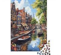 Amsterdam Canal Jigsaw for Adults 1000Pc Brainteasing Games Birthday Gifts Challenge 1000pcs (75x50cm)