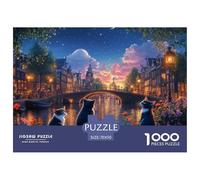 Amsterdam Canal Jigsaw Puzzles 1000 Piece Challenge Game for Adults,Urban Night View Impossible Jigsaw Puzzle 1000 Pieces Educational Game Home Decoration 70x50cm/1000pcs