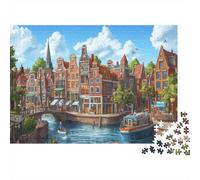 Amsterdam Canal Jigsaw Puzzles for Adults 1000 Piece Jigsaw Puzzles for Adults Kids Learning Educational Toys Family Games Christmas Birthday GiftsPremium & Durable for Stress Relief 1000pcs (75x50cm)