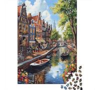 Amsterdam Canal Jigsaw Puzzles Puzzle for Adults Kids. 1000 Piece House Ship Great Gifts Challenge Toy Home Decoration for Gifts 1000pcs (75x50cm)