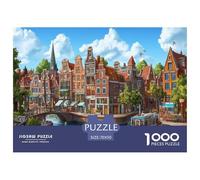 Amsterdam Canal Jigsaw Puzzles Puzzles for Adults Kids. 1000 Pieces Whimsical Challenge Toy Educational Games Home Decoration for Educational Games Gifts 70x50cm/1000pcs