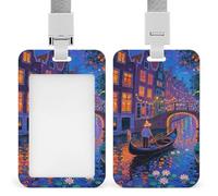 Amsterdam Canal Lights ID Badge Holder - Retractable Badge Reel, Vertical Card Name Tag Holder with Breakaway Lanyard, ID Cards Holders Case for Nurse Security Staff Women Men
