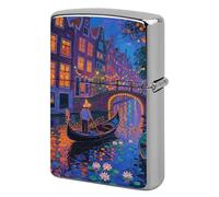 Amsterdam Canal Lights Lighter Case Double-Sided Graffiti Metal Lighter Cover Lighters Protective Sleeve for Women Men Standard Lighters