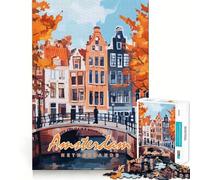 Amsterdam Canal Painting 1000 Piece Jigsaw Puzzles Memory Train Fun Smooth Burr Free Surface Entertaining Challenge for Spare Time (38x26cm)