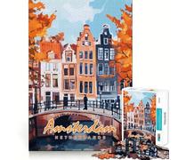 Amsterdam Canal Painting 1000-piece Jigsaw Puzzles Think Exercise Game Tight Interlock No Gaps Interactive Brain Challenge for Home (50x75cm)