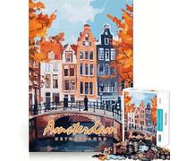 Amsterdam Canal Painting Puzzles for Adults 1000 Pieces Focus Boost Fun Uniform Size Precise Pieces Bonding Activity for Loved Ones (38x52cm)
