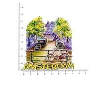 Amsterdam Canal Scene 3D Decorative Fridge Magnet, Cityscape with Bicycles and Boats