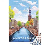 Amsterdam Canal Summer 1000 Piece Jigsaw Puzzle, Charming Village Architecture, 1000 Pieces for Adults, for Puzzle Lovers, Adult Puzzle, 38x26cm/1000pcs