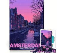 Amsterdam Canal Sunset 1000-piece Jigsaw Puzzles Think Exercise Game Tight Interlock No Gaps Interactive Brain Challenge for Home (38x26cm)