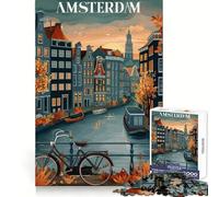 Amsterdam Canal Sunset Jigsaw for Teenagers1000 Pieces Brain Strength Happy Idle Time Firm Interlock Seasonal Gift (38x52cm)