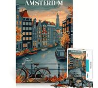 Amsterdam Canal Sunset Jigsaw Puzzle 1000 Piece Mental Fun Game No Gap Tight Fitting Design for Family Gatherings (38x26cm)