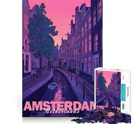 Amsterdam Canal Sunset Jigsaw Puzzles1000 Pieces Cognitive Boost Fun Burr Free Clean Cut Pieces Holiday Indoor Entertainment Toy (50x75cm)