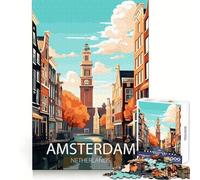 Amsterdam Canal View 1000 Piece Jigsaws for Teenagers Analytical Skill Soothing Downtime Tight Join Art Xmas Gift (50x75cm)