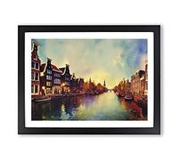 Amsterdam Canal Watercolour Vol.1 Framed Print | A2 Black Framed Wall Art | Ready to Hang | Modern Historical Picture | Living Room Bedroom Lounge Office