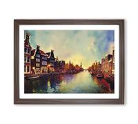 Amsterdam Canal Watercolour Vol.1 Framed Print | A4 Walnut Framed Wall Art | Ready to Hang | Modern Historical Picture | Living Room Bedroom Lounge Office