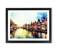 Amsterdam Canal Watercolour Vol.2 Framed Print | A2 Black Framed Wall Art | Ready to Hang | Modern Historical Picture | Living Room Bedroom Lounge Office