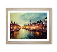 Amsterdam Canal Watercolour Vol.3 Framed Print | A2 Oak Framed Wall Art | Ready to Hang | Modern Historical Picture | Living Room Bedroom Lounge Office