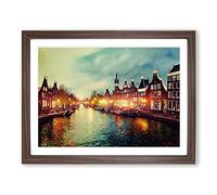 Amsterdam Canal Watercolour Vol.3 Framed Print | A4 Walnut Framed Wall Art | Ready to Hang | Modern Historical Picture | Living Room Bedroom Lounge Office
