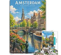 Amsterdam Canal with Boat and Buildings Jigsaw Puzzle, 1000 Piece | For quiet time before New Year, this adult jigsaw puzzle with 1000 pieces makes a thoughtful puzzle gift for adults.