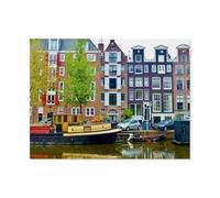 Amsterdam - canal with houseboat，Jigsaw Puzzles for Adults 1000 Piece, Classic Puzzle Teens Boys Girls Puzzles Sturdy Tight Fitting Pieces,Letters On Back for Ideal Challenging And Gift（75x50cm）-AS95
