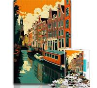 AMSTERDAM CANALS 1000 Piece Jigsaw Puzzles for Adults,Learning Educational Toys Family Games with Matching Poster And Trivia Sheet 50x75cm