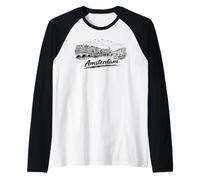 Amsterdam City Canal Bicycles Travel Sketch Art Raglan Baseball Tee