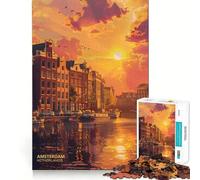 Amsterdam City Netherlands Jigsaw Puzzle 1000 Logic Thinking Play Expert Cutting Craftsmanship Quiet Time Mind Exercise at Home (50x75cm)