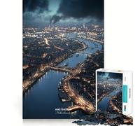 Amsterdam City Netherlands Night View Jigsaw Puzzle 1000 Logic Thinking Play Expert Cutting Craftsmanship Quiet Time Mind Exercise at Home (38x52cm)