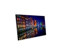 Amsterdam City Night Canvas Wall Art Picture Print CanvasGeeks Blue W36 inch x H24 inch x D40mm