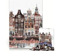 Amsterdam City Watercolor Jigsaw Puzzles 1000 Pieces for Teenagers Thought Training Easy Enjoyment Uniform Cut Chic Xmas Gift (50x75cm)