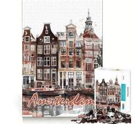 Amsterdam City Watercolor Jigsaw Puzzles1000 Pieces Cognitive Boost Fun Burr Free Clean Cut Pieces Holiday Indoor Entertainment Toy (50x75cm)