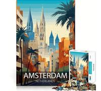 Amsterdam Cityscape 1000 Piece Jigsaws for Adults Mind Train Fun Precision Cut Smooth Edges Absorbing Activity for Quiet Nights (50x75cm)