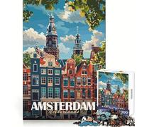 Amsterdam Cityscape Jigsaw Puzzle for Teenagers 1000 Pieces Brain Teasing Pleasant Leisure Smooth Edges Ideal Xmas Gift (38x26cm)