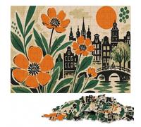 Amsterdam Flowers and Buildings Illustration Jigsaw Puzzle, 500 Pieces | Screen-free New Year present: quiet evening activity alone or together.