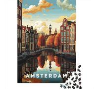 Amsterdam in Autumn Travel Puzzle 1000 Pieces, Romantic City Break Scene, Decorative Artwork, Thick Cardboard Pieces, Birthday Gift for Home Décor Fans, 38x26cm/1000pcs
