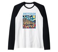 Amsterdam in Starry Night Van Gogh Style Graphic Raglan Baseball Tee