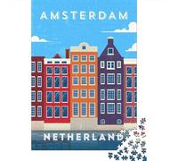 Amsterdam Netherlands 1000 Piece Jigsaw Puzzle, Romantic City Break Scene, 1000 Pieces for Adults, Travel Gift for Home Décor Fans, Decorative Artwork, 38x26cm/1000pcs