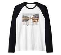 Amsterdam Netherlands at Night Holland Vintage Souvenir Raglan Baseball Tee