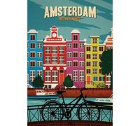 Amsterdam Netherlands Bike Metal Tin Sign Plate 12"x8" Plaque Vintage Rustic Wall Man Cave Pub Hotel Decor