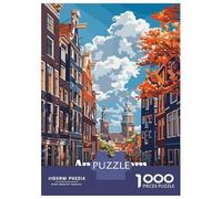 Amsterdam Netherlands Cityscape Art 1000 Piece Jigsaw Puzzle, Romantic City Break Scene, Thick Cardboard Pieces, Relaxing Challenge for Puzzle Lovers, Adult Puzzle, 70x50cm/1000pcs