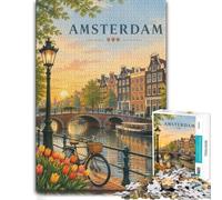 Amsterdam Netherlands Cityscape Illustration Jigsaw Puzzle, 1000 Piece | For cold evenings at home: Adult jigsaw puzzle with 1000 pieces; for a gift that can be enjoyed well beyond the holidays.